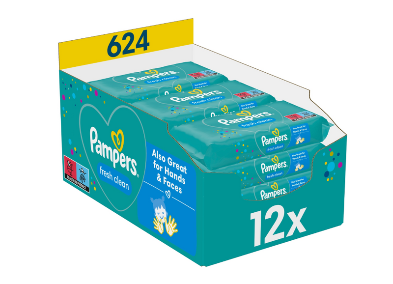 Pampers Fresh Clean Wet Wipes For Babies and Infants 12x52 pcs.